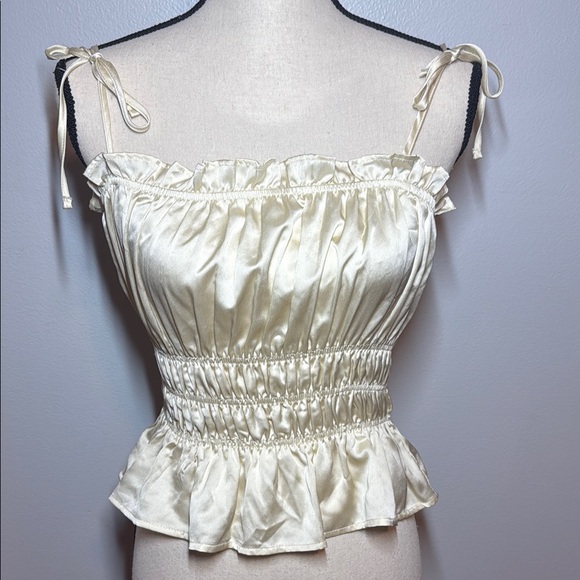 mi ami Tops - Cream Ruffle gathered Tank tube Top